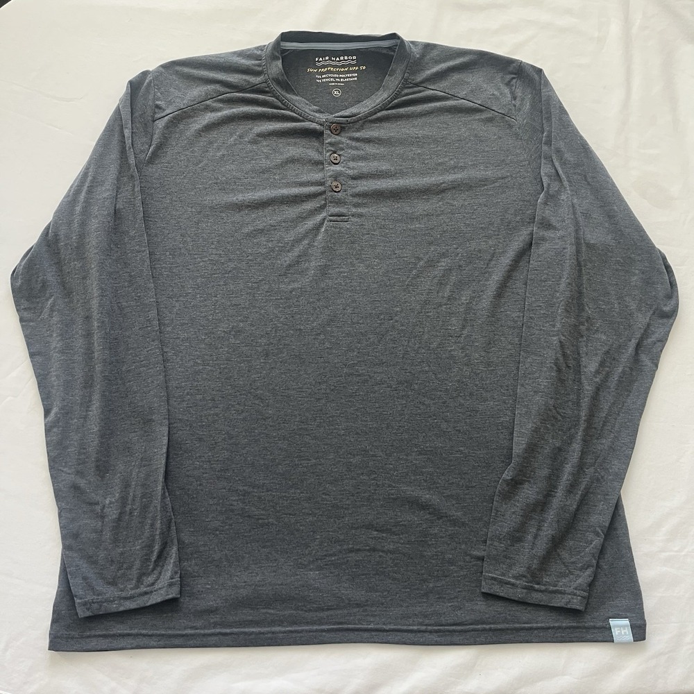 Fair Harbor Shirt Henley Lightweight UPF 50 Sun Protection Gray Men's XL